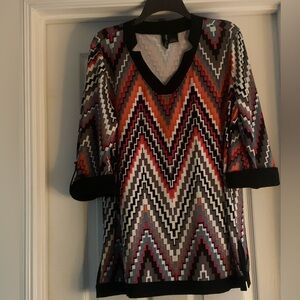New Directions Orange and Black Graphic 3/4 Sleeve Blouse